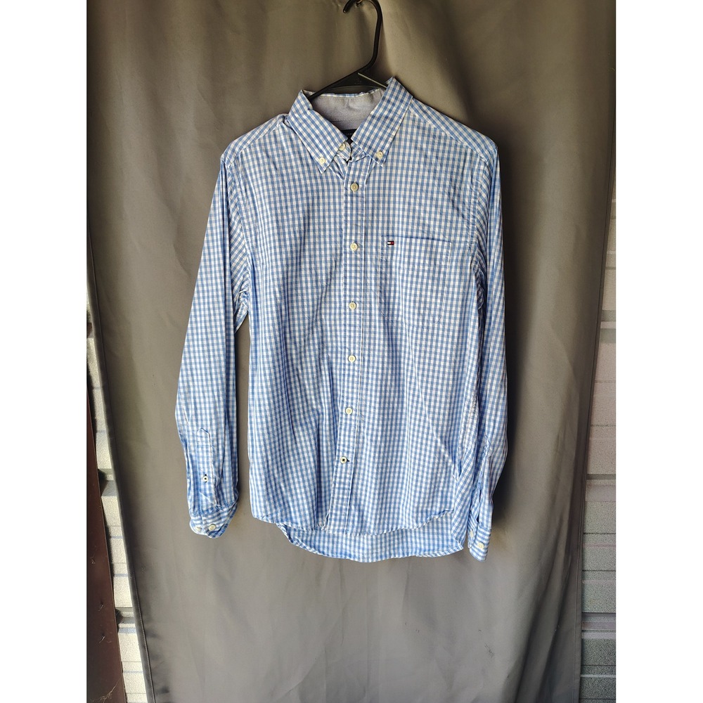 Tommy Hilfiger Mens XS Blue White Gingham Button Down Shirt Classic Fit‎ Cotton